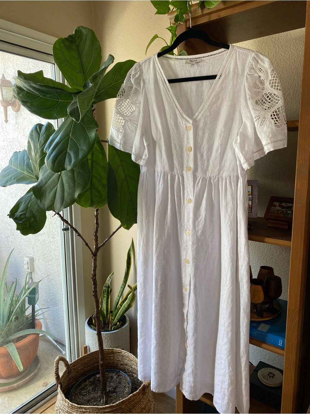Madewell White Eyelet Button-Front Midi Dress